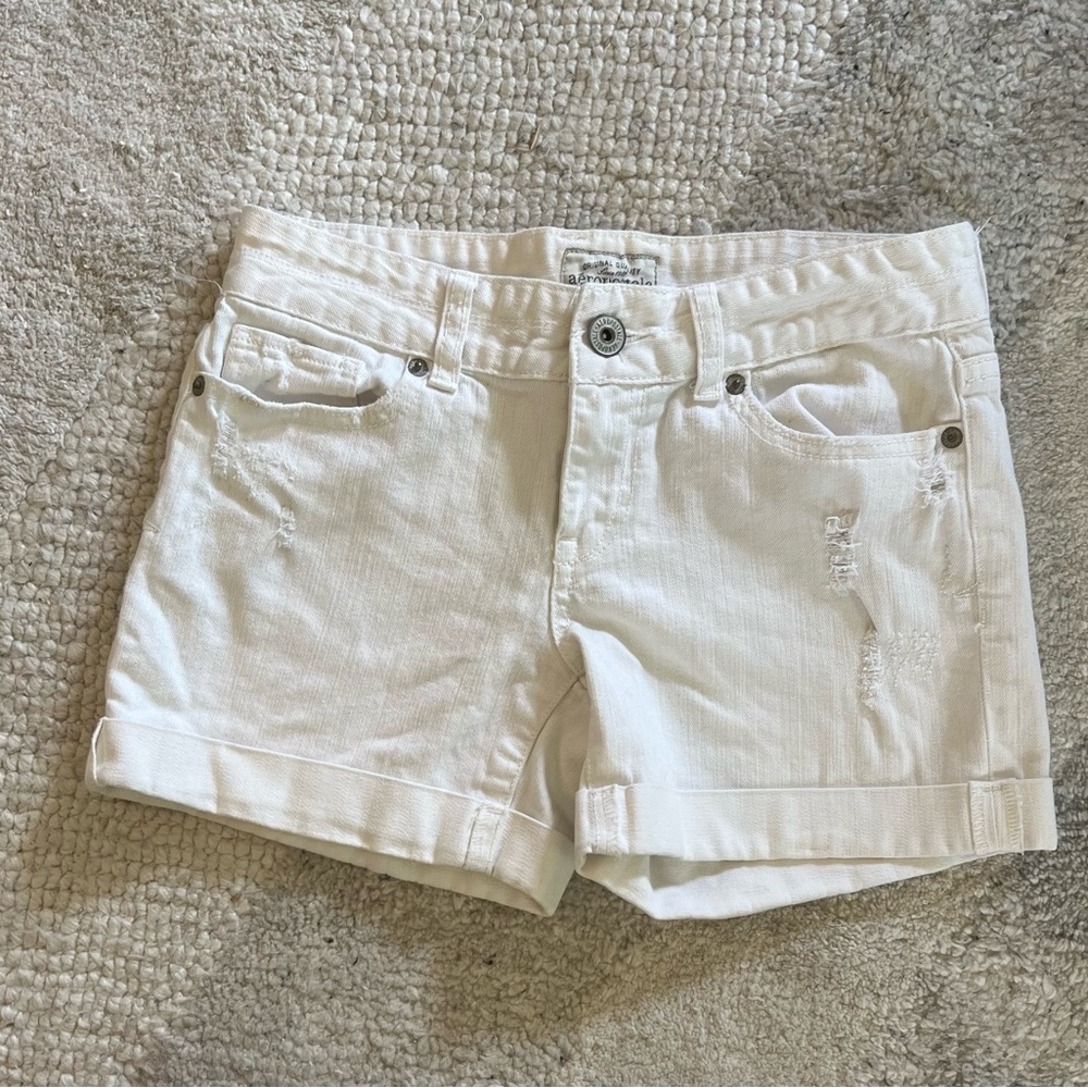 AEROPOSTALE Shorts White Distressed Denim Size 1‎
